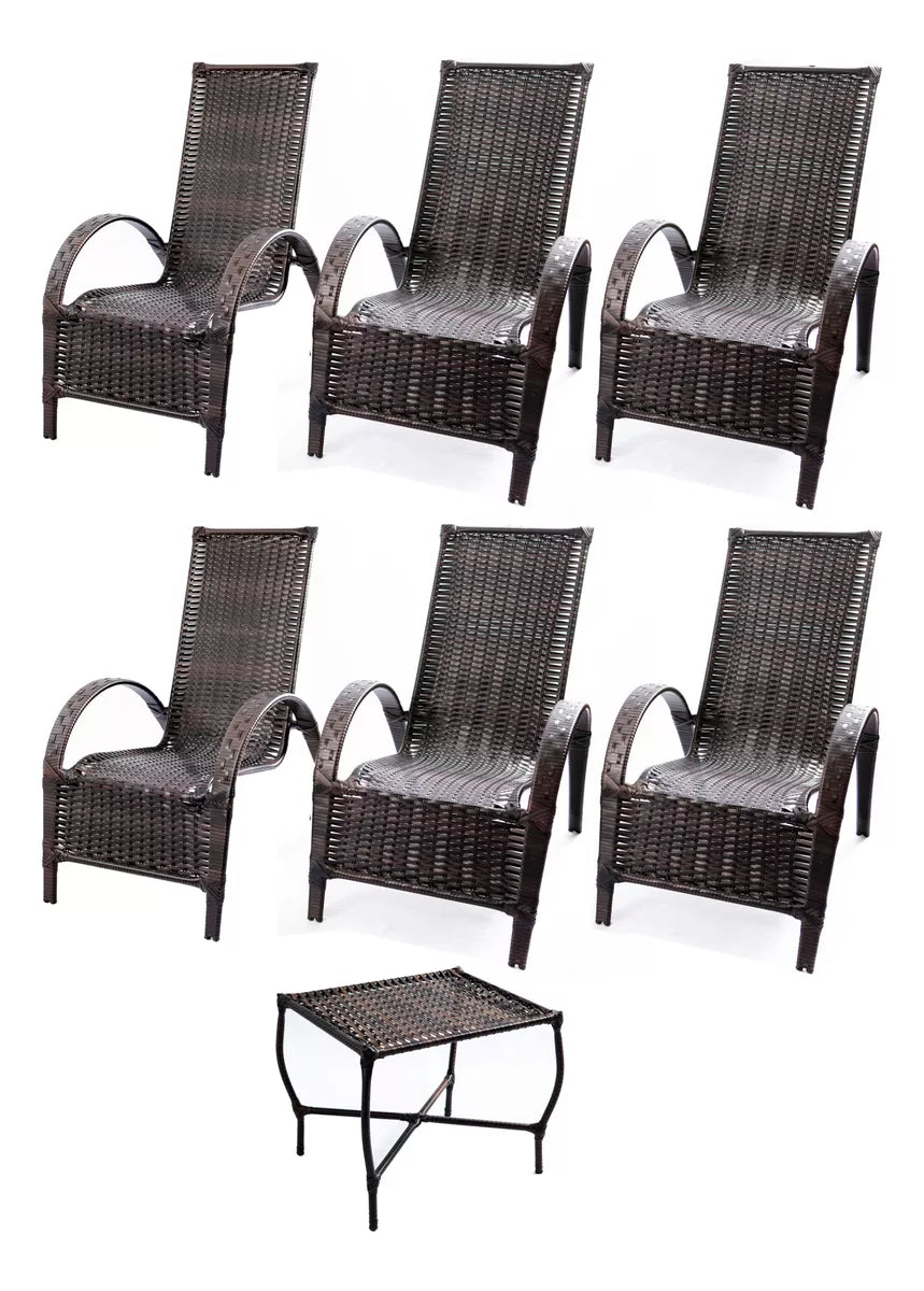 Kit 6 Cadeiras Poltronas Jardim Junco Sintético + Mesinha